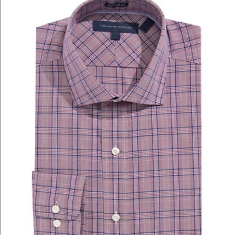 Tommy Hilfiger Plaid Pima Cotton Dress Shirt-RED-15.5-34/35
